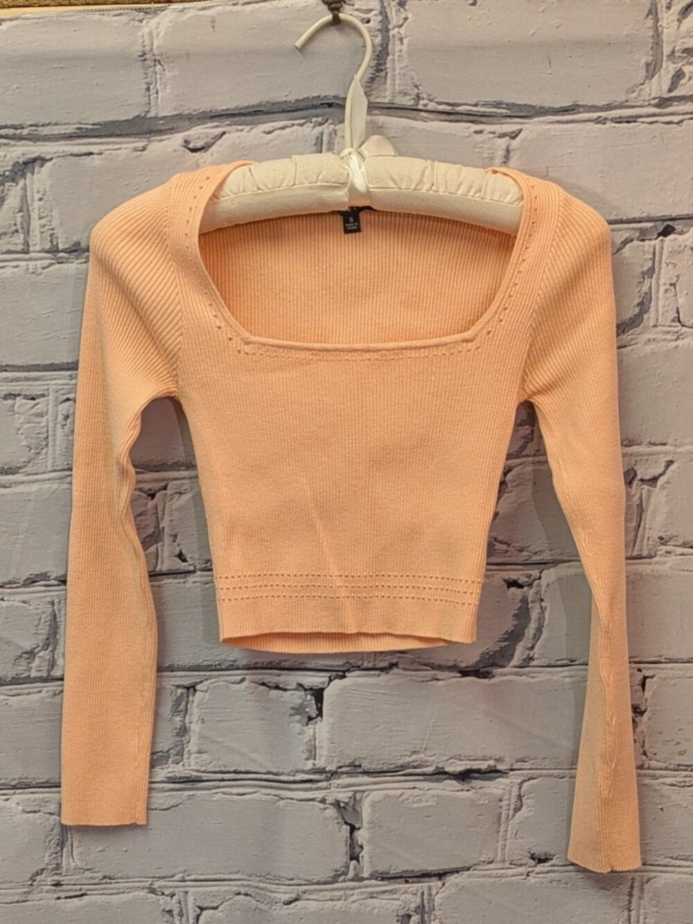 Blue Blush Long Sleeve Peach Color Crop Top